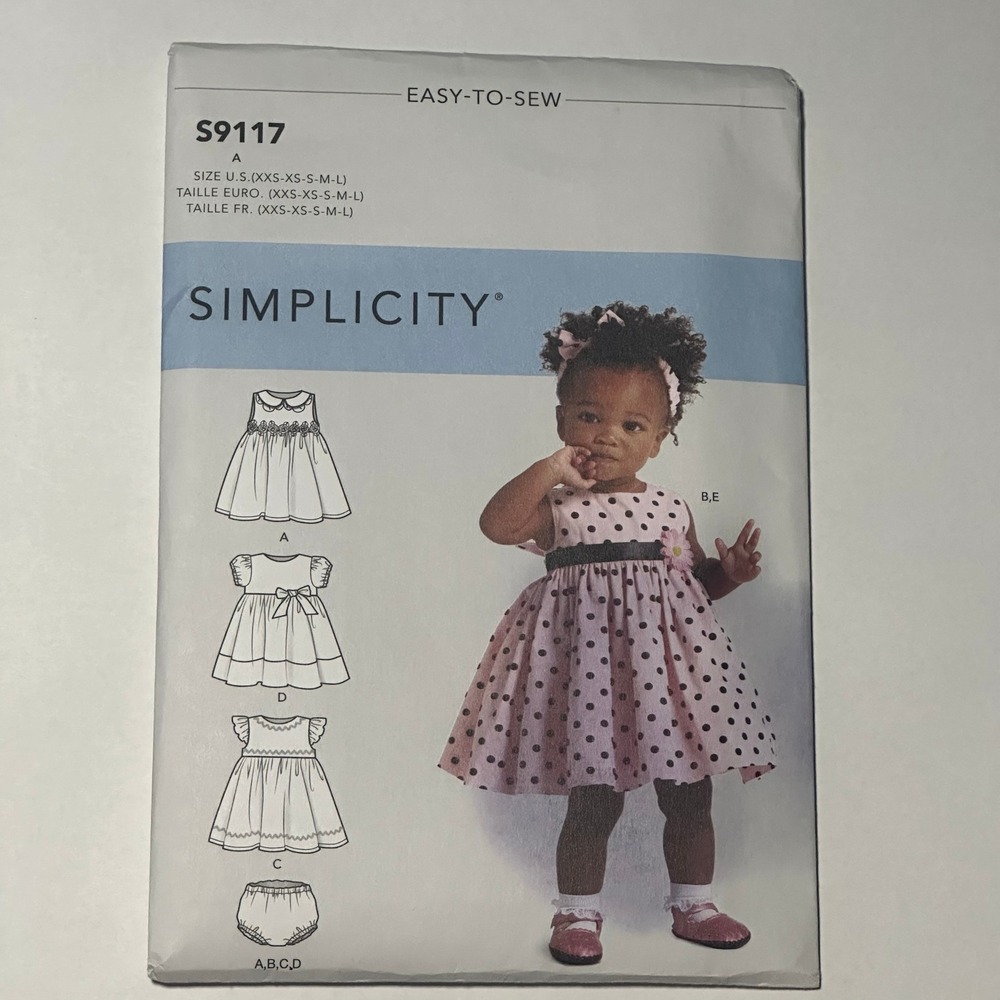 Simplicity S9117 UNCUT Babies Dresses Panties Headband Pattern XXS-L